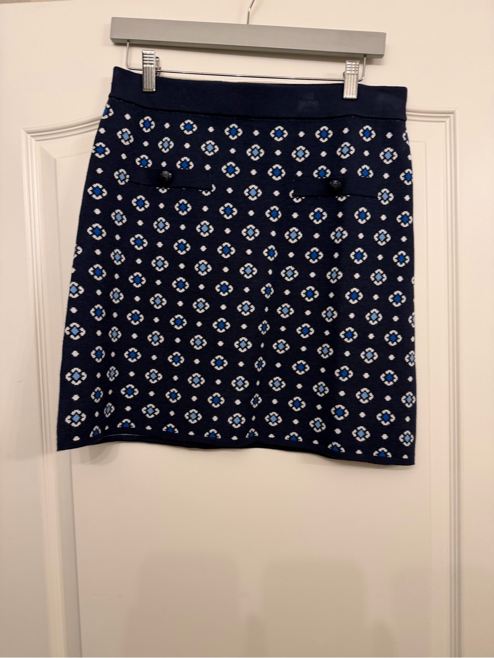 LOFT Navy and Light Blue Patterned Pencil Skirt